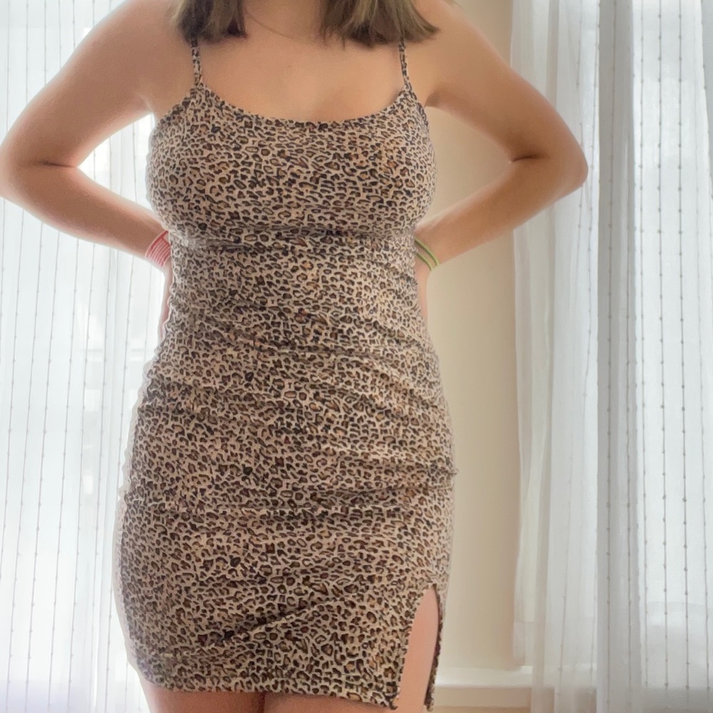 Sexy cheetah print mini dress.